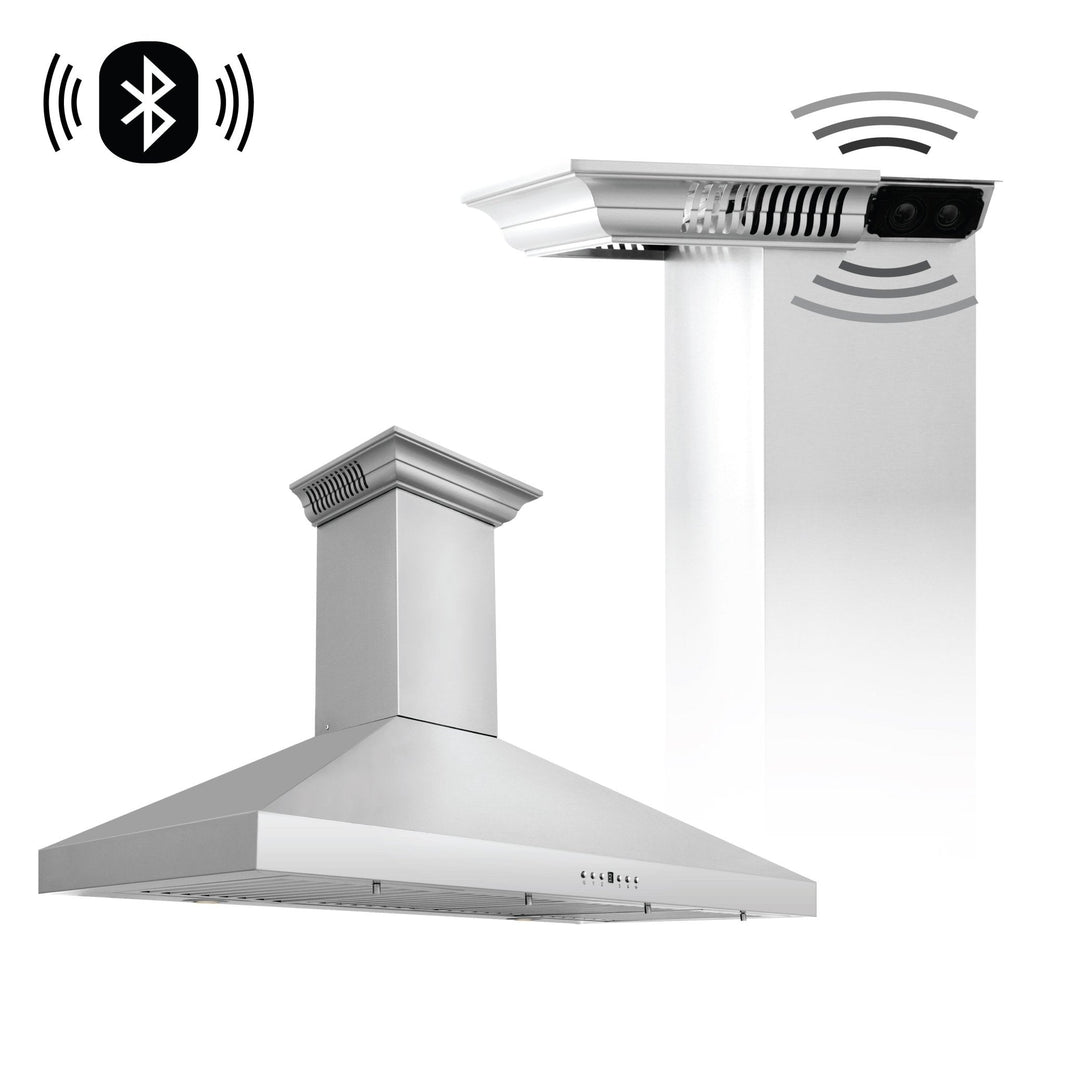 ZLINE 42-Inch Wall Mount Range Hood in Stainless Steel with Built-in CrownSound® Bluetooth Speakers (KL3CRN-BT-42)