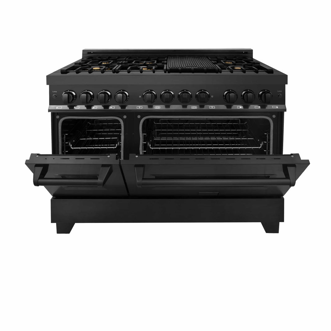 ZLINE 48-Inch 6.0 cu.ft. 7 Gas Burner/Electric Oven Range in Black Stainless Steel with Brass Burners (RAB-48)