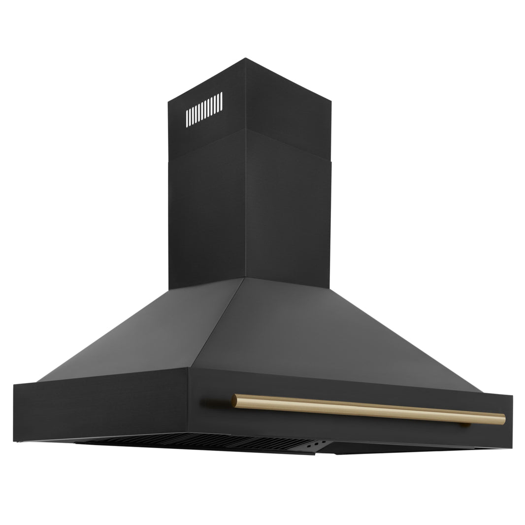 ZLINE 48-Inch Autograph Edition Wall Mount Range Hood in Black Stainless Steel with Champagne Bronze Handle (BS655Z-48-CB)