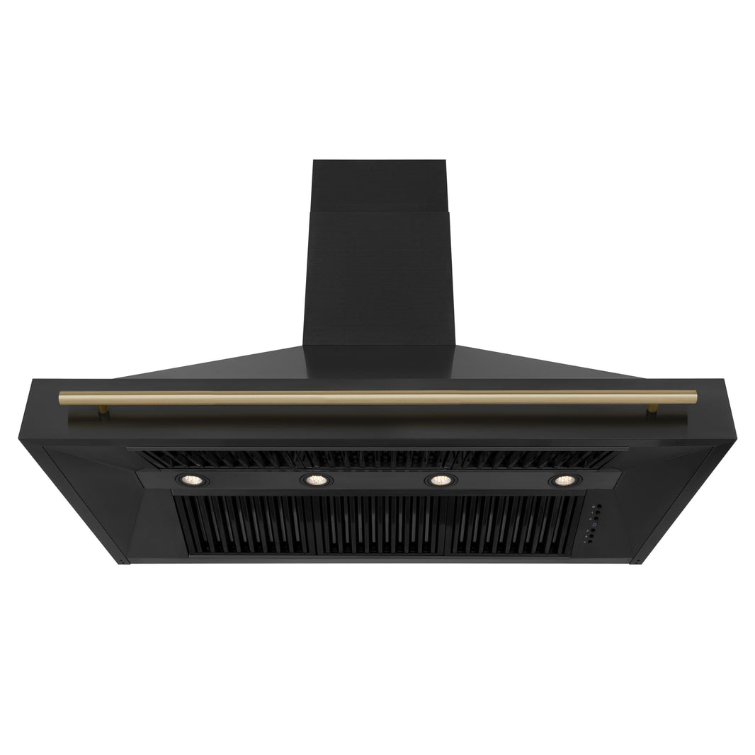 ZLINE 48-Inch Autograph Edition Wall Mount Range Hood in Black Stainless Steel with Champagne Bronze Handle (BS655Z-48-CB)