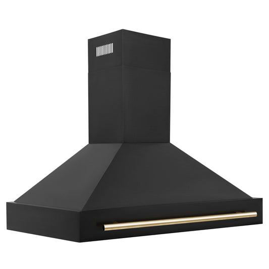 ZLINE 48-Inch Autograph Edition Wall Mount Range Hood in Black Stainless Steel with Gold Handle (BS655Z-48-G)