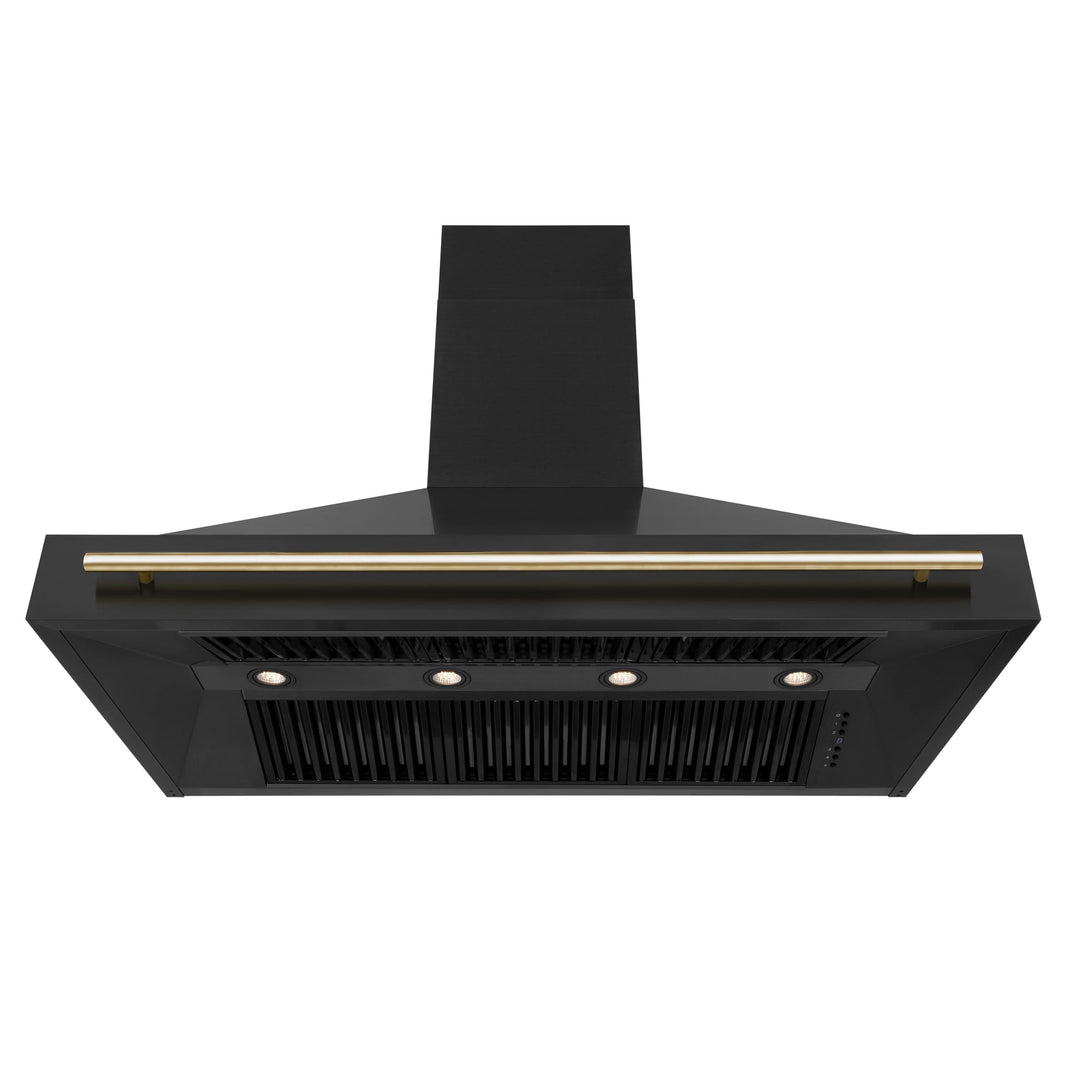 ZLINE 48-Inch Autograph Edition Wall Mount Range Hood in Black Stainless Steel with Gold Handle (BS655Z-48-G)