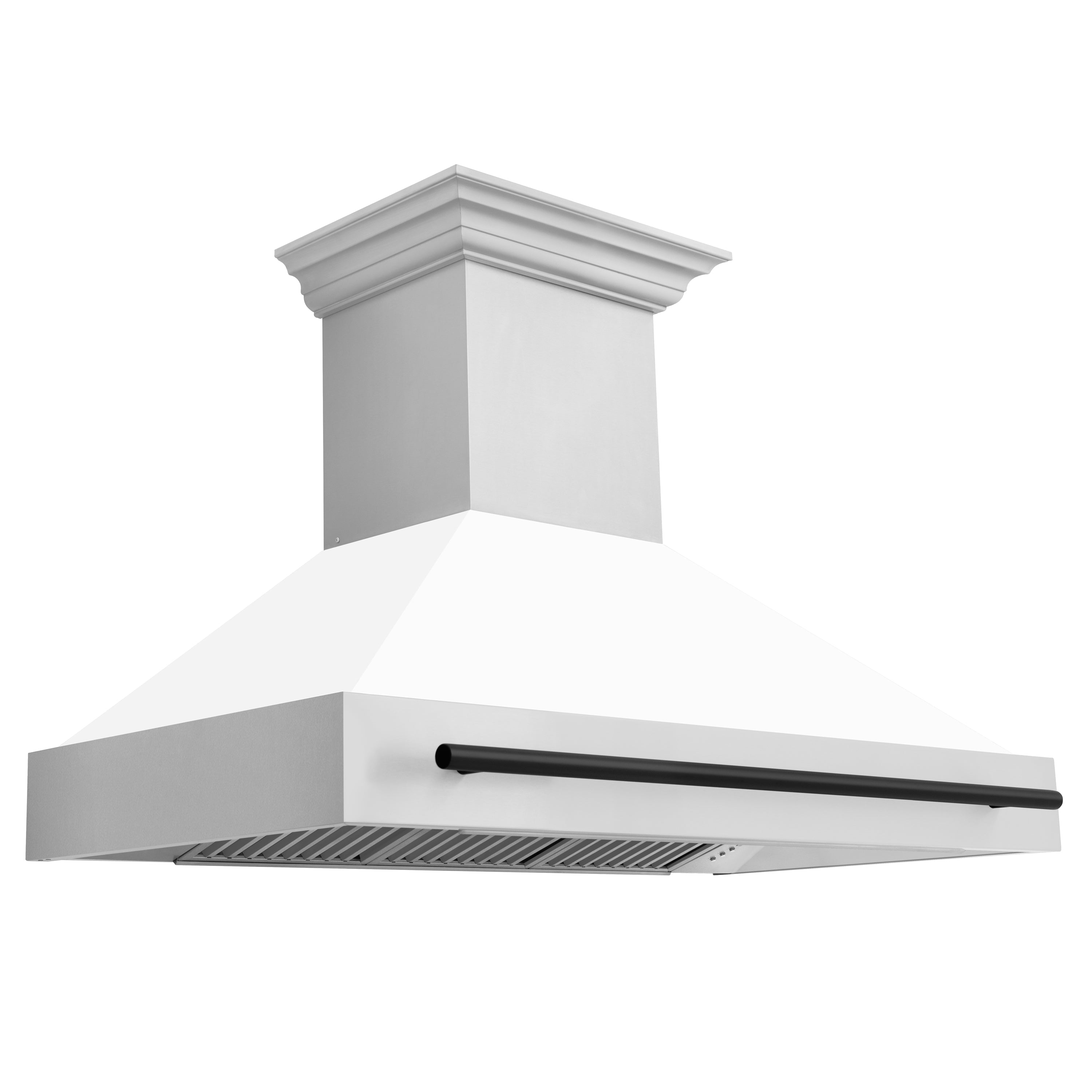 ZLINE 48-Inch Autograph Edition Wall Mount Range Hood in Stainless Steel with White Matte Shell and Matte Black Handle (8654STZ-WM48-MB)