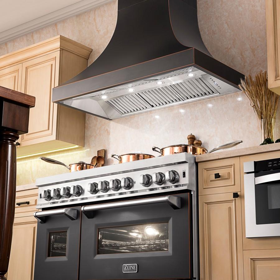 ZLINE 48-Inch Designer Series Oil-Rubbed Bronze Wall Range Hood with 700 CFM Motor (8632B-48)