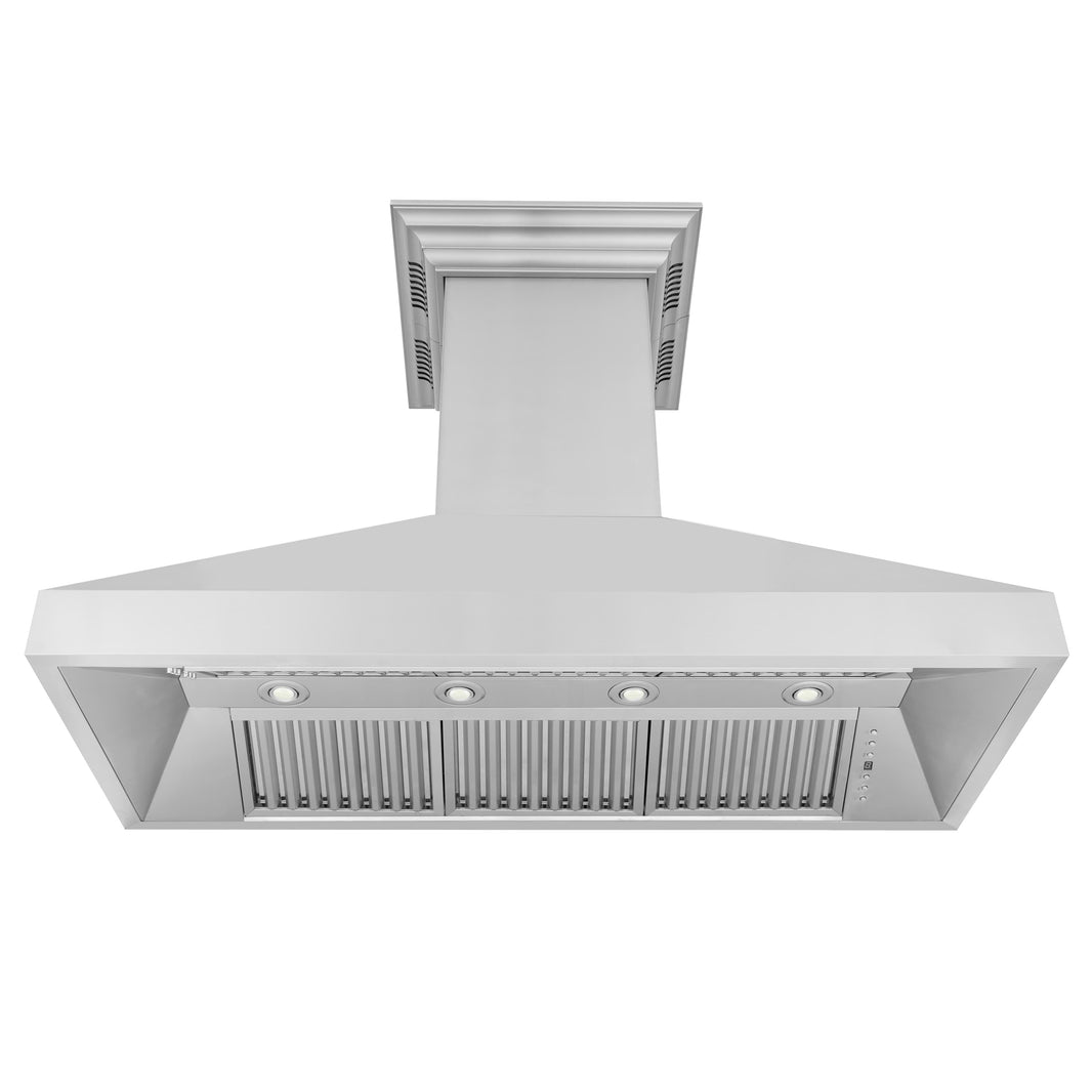 ZLINE 48-Inch Ducted Vent Island Mount Range Hood in Stainless Steel with Built-in CrownSoundBluetooth Speakers (597iCRN-BT-48)