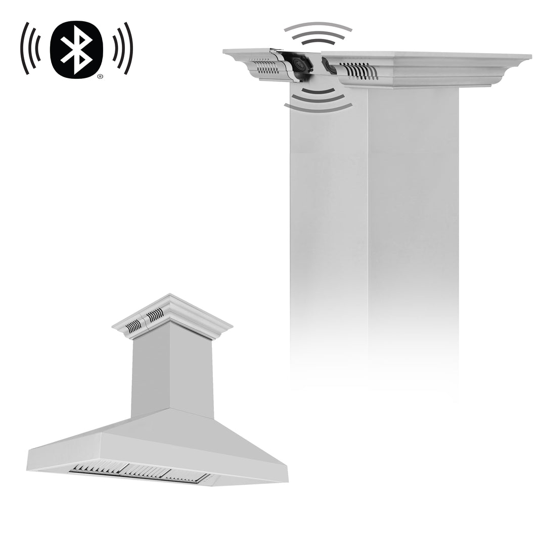 ZLINE 48-Inch Ducted Vent Island Mount Range Hood in Stainless Steel with Built-in CrownSoundBluetooth Speakers (597iCRN-BT-48)