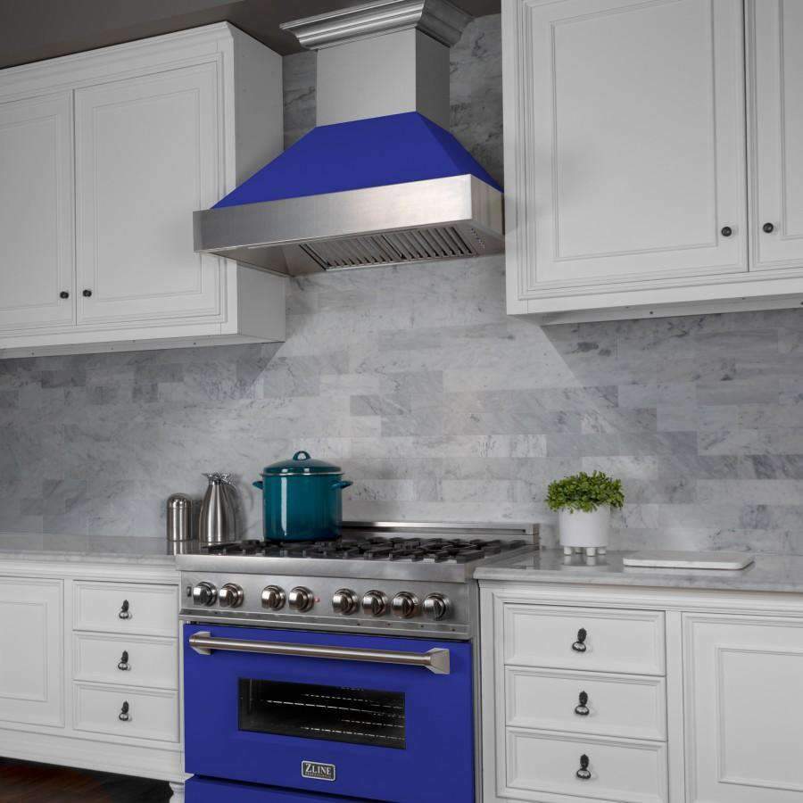 ZLINE 48-Inch Ducted DuraSnow Stainless Steel Wall Mount Range Hood with Blue Matte Shell (8654BM-48)