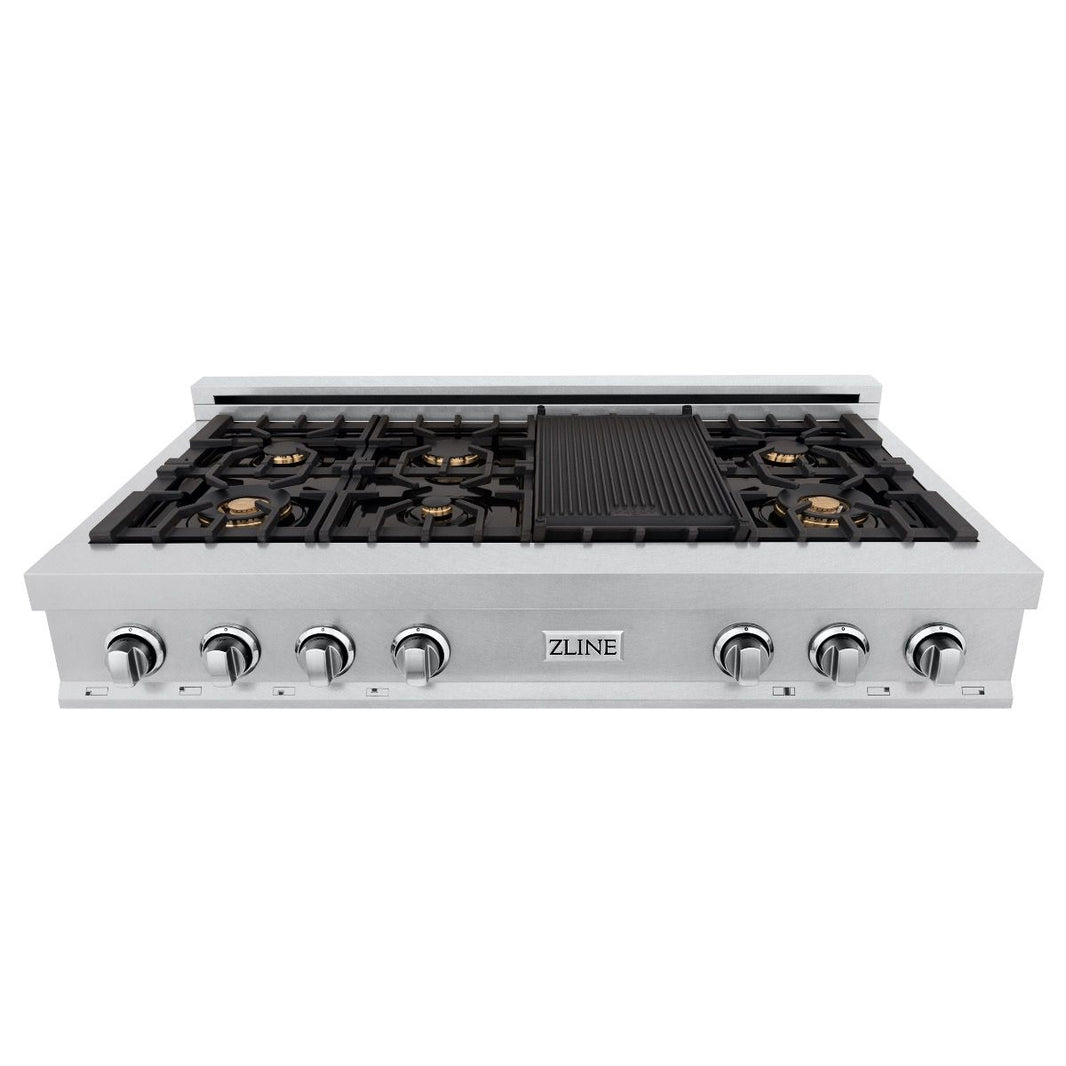 ZLINE 48-Inch Porcelain Rangetop In DuraSnow Stainless Steel With 7 Brass Burners (RTS-BR-48)