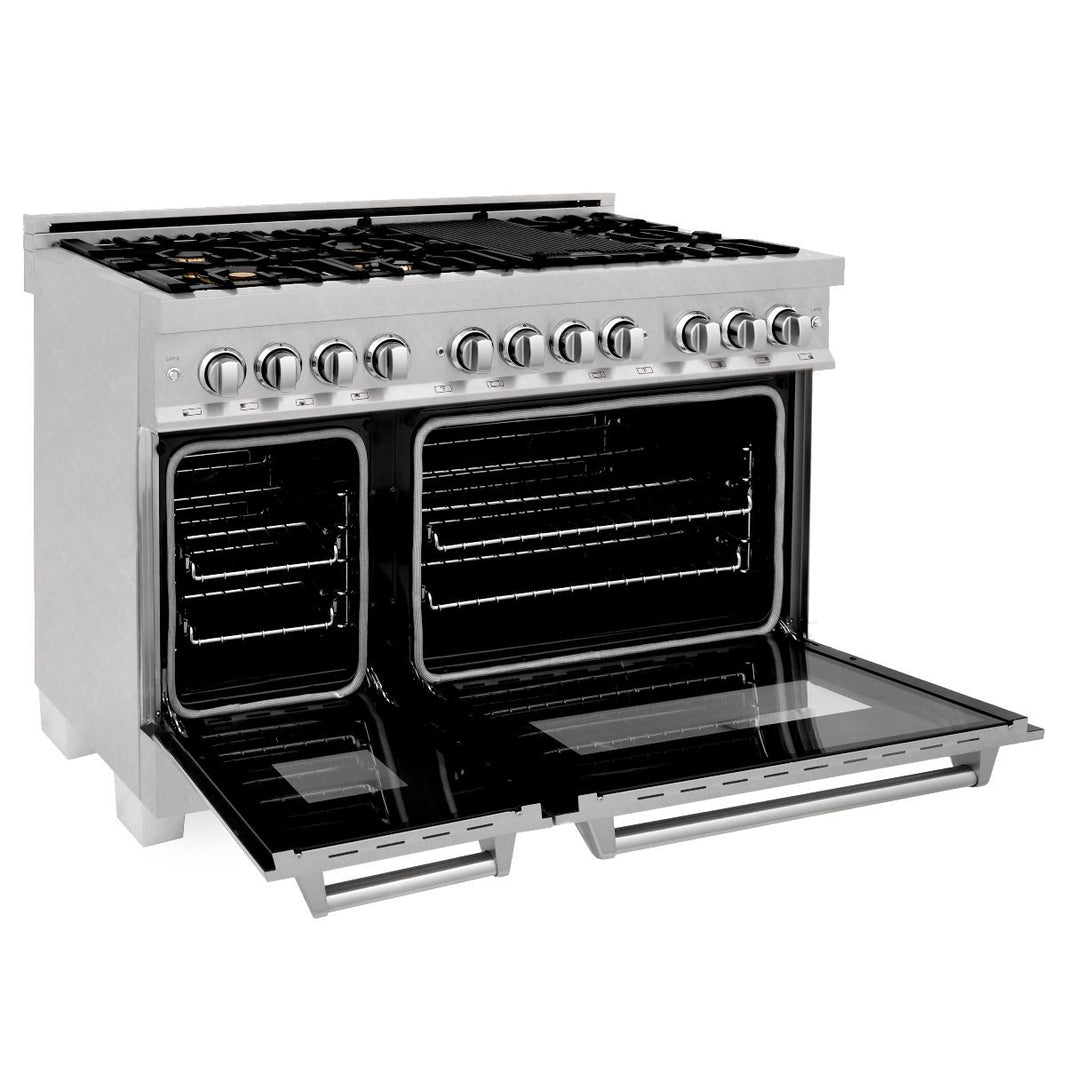 ZLINE 48-Inch Professional 6.0 Cu. Ft. 7 Dual Fuel Range In DuraSnow® Stainless Steel With Brass Burners (RAS-SN-BR-48)