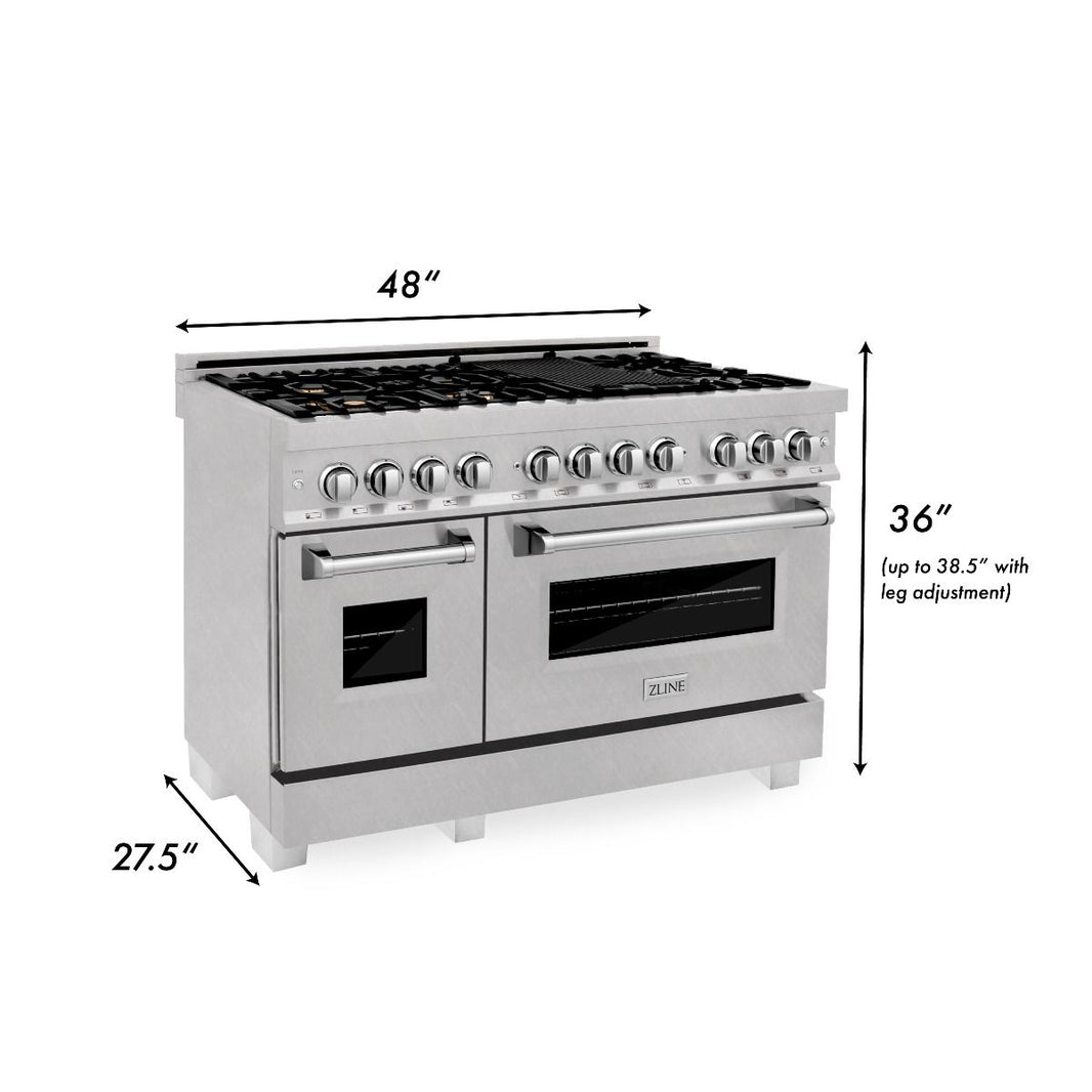 ZLINE 48-Inch Professional 6.0 Cu. Ft. 7 Dual Fuel Range In DuraSnow® Stainless Steel With Brass Burners (RAS-SN-BR-48)