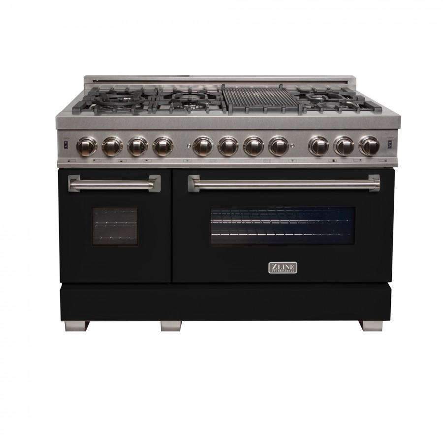 ZLINE 48-Inch Professional Dual Fuel Range in DuraSnow Stainless with Black Matte Door (RAS-BLM-48)