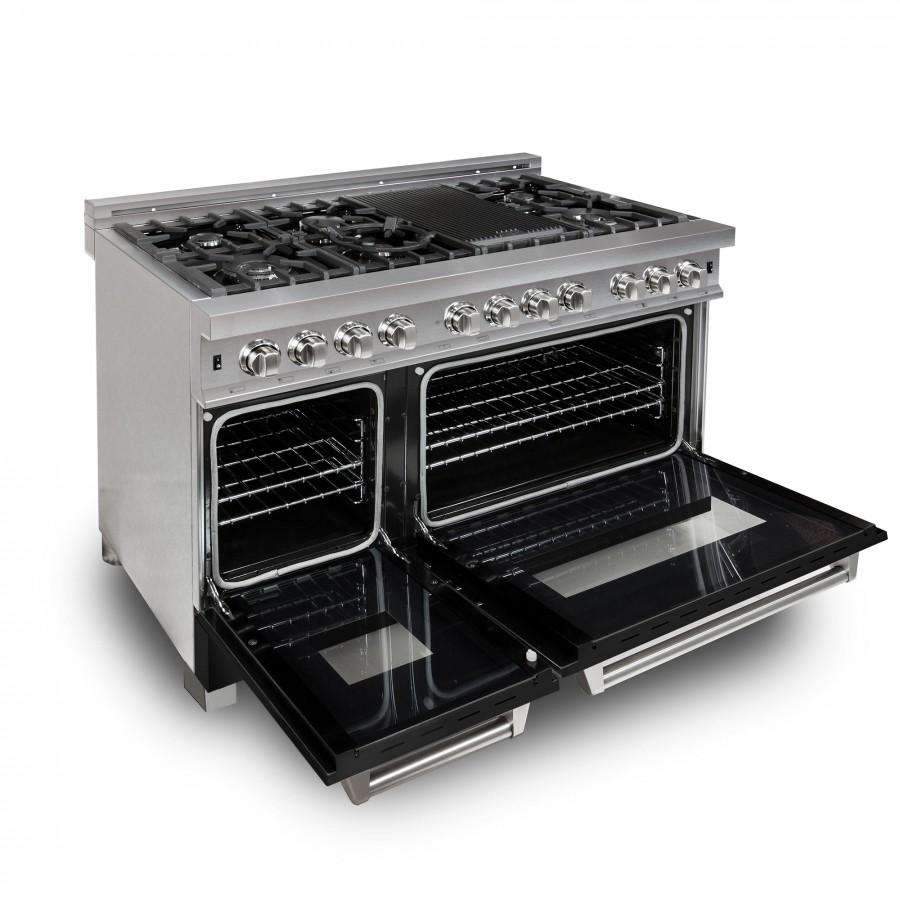 ZLINE 48-Inch Professional Dual Fuel Range in DuraSnow Stainless with Black Matte Door (RAS-BLM-48)