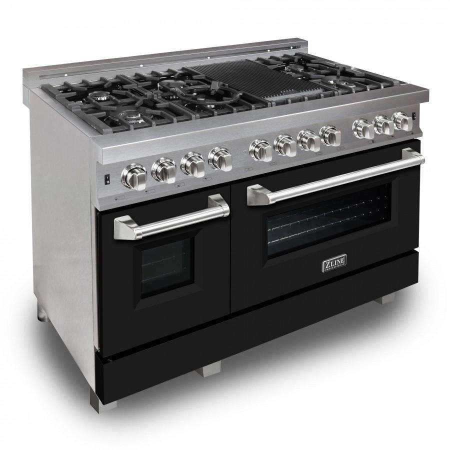 ZLINE 48-Inch Professional Dual Fuel Range in DuraSnow Stainless with Black Matte Door (RAS-BLM-48)