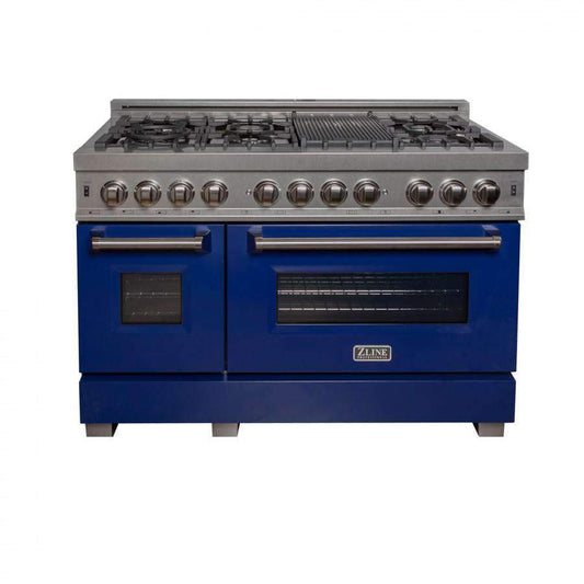 ZLINE 48-Inch Professional Dual Fuel Range in DuraSnow Stainless with Blue Gloss Door (RAS-BG-48)