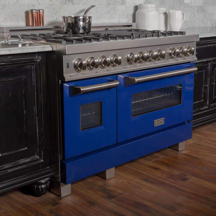 ZLINE 48-Inch Professional Dual Fuel Range in DuraSnow Stainless with Blue Gloss Door (RAS-BG-48)