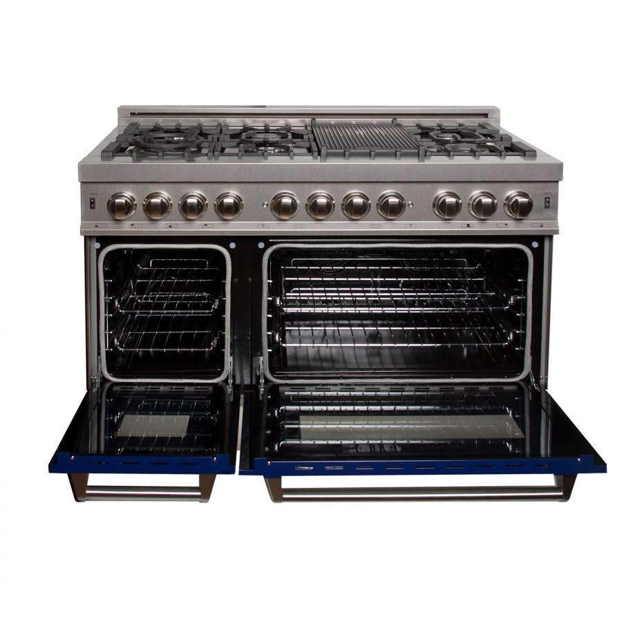 ZLINE 48-Inch Professional Dual Fuel Range in DuraSnow Stainless with Blue Gloss Door (RAS-BG-48)