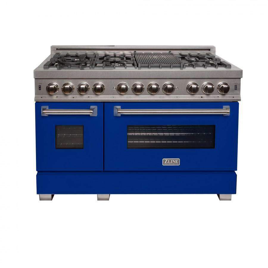 ZLINE 48-Inch Professional Dual Fuel Range in DuraSnow Stainless with Blue Matte Door (RAS-BM-48)