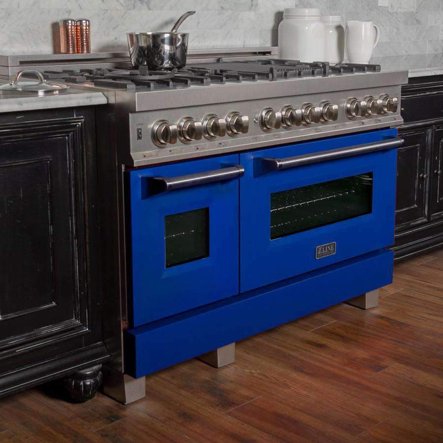 ZLINE 48-Inch Professional Dual Fuel Range in DuraSnow Stainless with Blue Matte Door (RAS-BM-48)