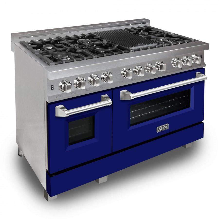 ZLINE 48-Inch Professional Dual Fuel Range in DuraSnow Stainless with Blue Matte Door (RAS-BM-48)