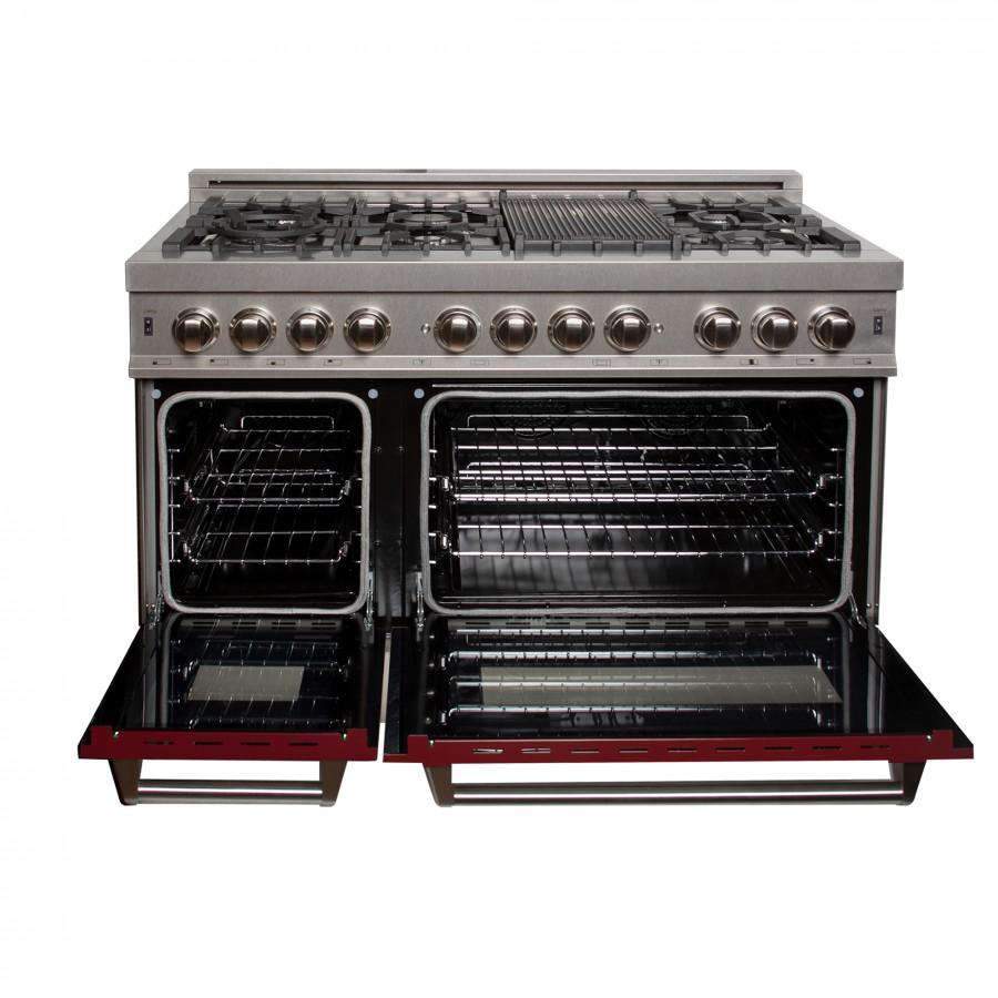 ZLINE 48-Inch Professional Dual Fuel Range in DuraSnow Stainless with Red Gloss Door (RAS-RG-48)