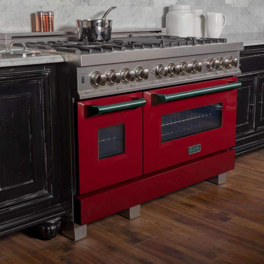 ZLINE 48-Inch Professional Dual Fuel Range in DuraSnow Stainless with Red Gloss Door (RAS-RG-48)