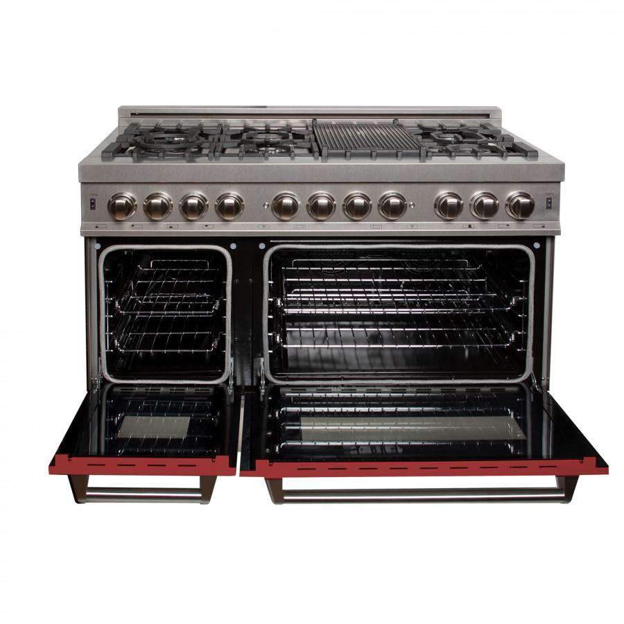 ZLINE 48-Inch Professional Dual Fuel Range in DuraSnow Stainless with Red Matte Door (RAS-RM-48)