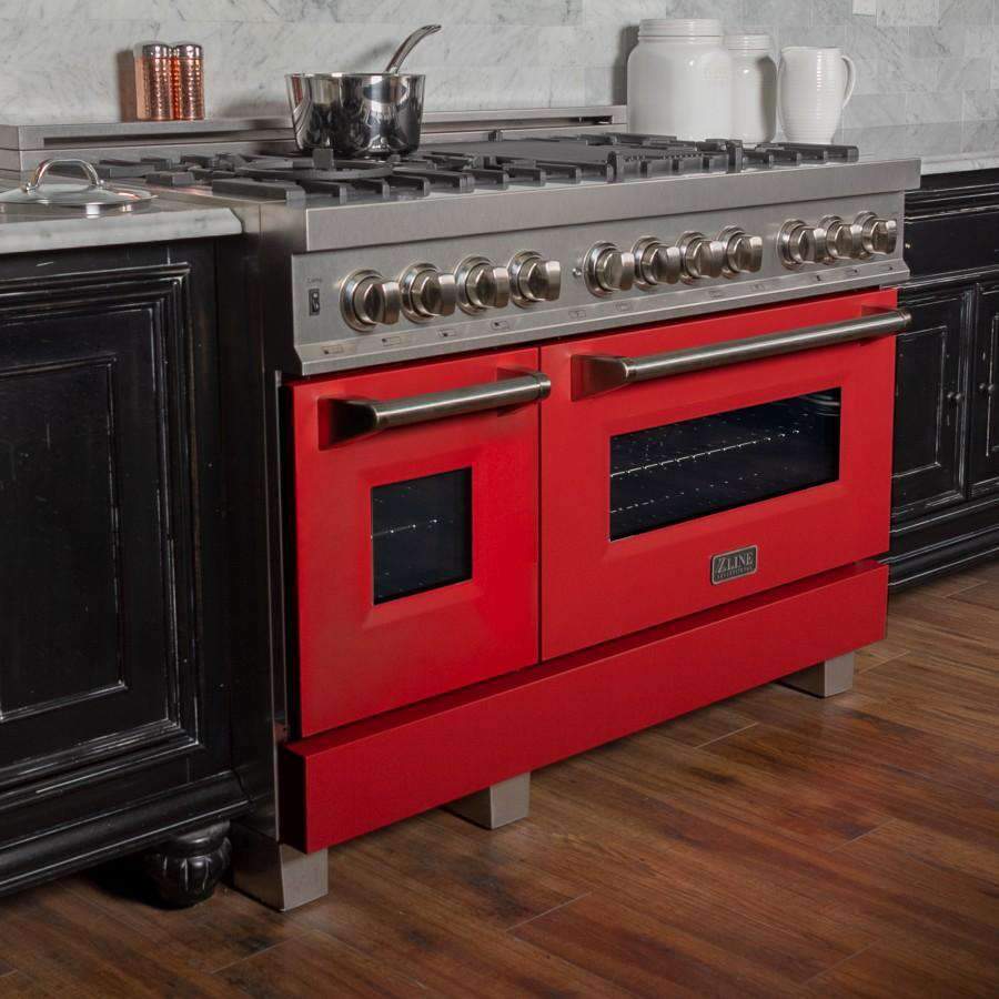 ZLINE 48-Inch Professional Dual Fuel Range in DuraSnow Stainless with Red Matte Door (RAS-RM-48)