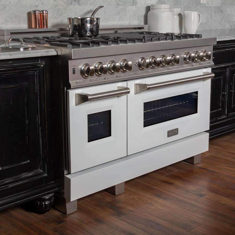 ZLINE 48-Inch Professional Dual Fuel Range in DuraSnow Stainless with White Matte Door (RAS-WM-48)