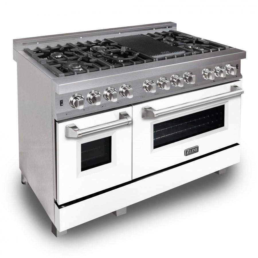 ZLINE 48-Inch Professional Dual Fuel Range in DuraSnow Stainless with White Matte Door (RAS-WM-48)