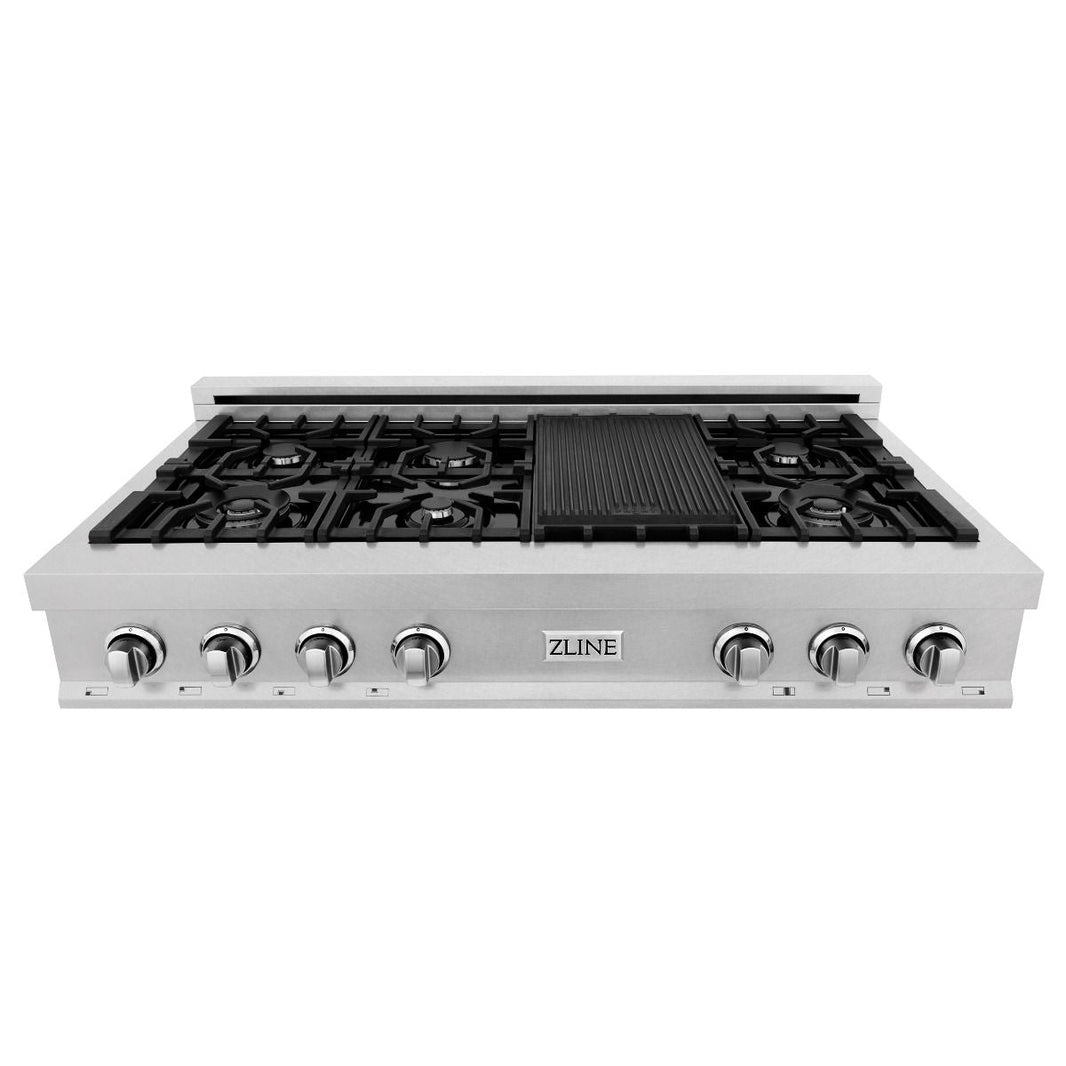 ZLINE 48" Porcelain Gas Stovetop in DuraSnow® Stainless Steel with 7 Gas Burners and Griddle (RTS-48)