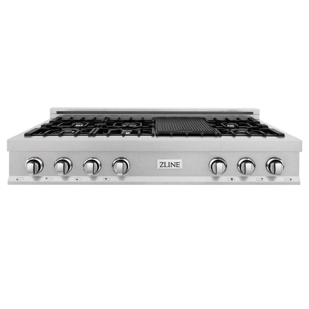 ZLINE 48" Porcelain Gas Stovetop in DuraSnow® Stainless Steel with 7 Gas Burners and Griddle (RTS-48)