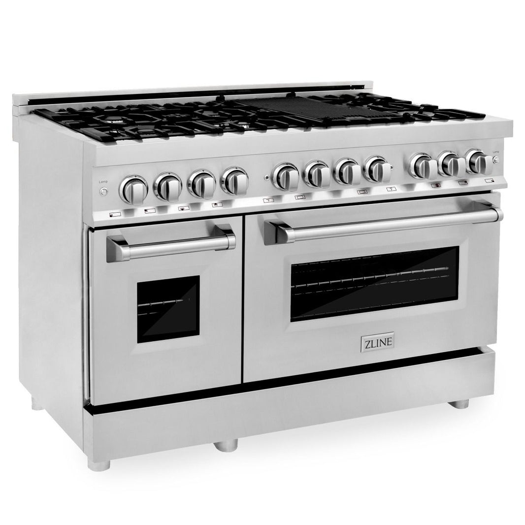 ZLINE 48-Inch Professional Dual Fuel Range with Gas Stovetop & Electric Convection Oven in Stainless Steel (RA48)