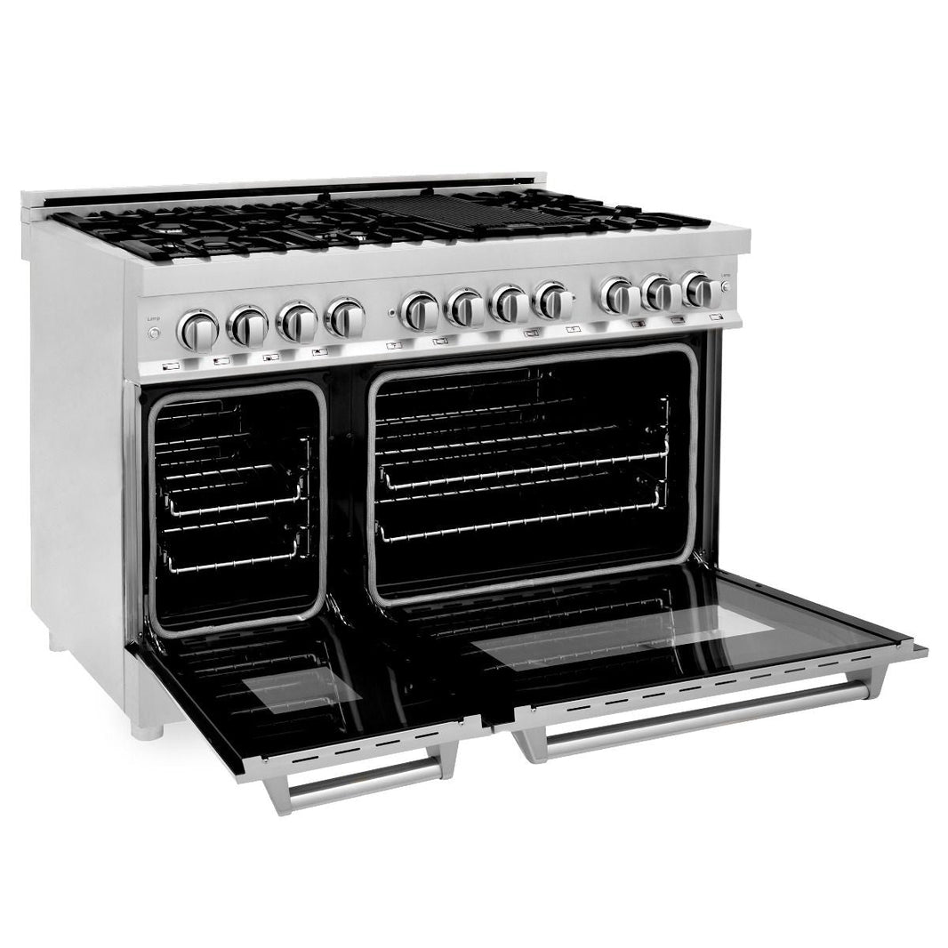 ZLINE 48-Inch Professional Dual Fuel Range with Gas Stovetop & Electric Convection Oven in Stainless Steel (RA48)