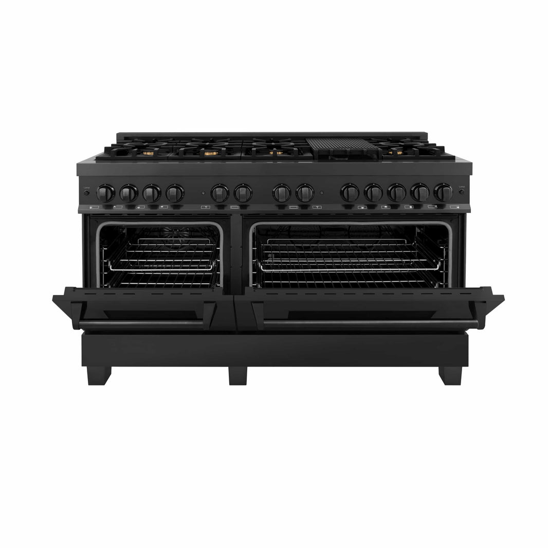 ZLINE 60-Inch 7.4 cu. ft. Dual Fuel Range with Gas Stove and Electric Oven in Black Stainless Steel with Brass Burners (RAB-60)