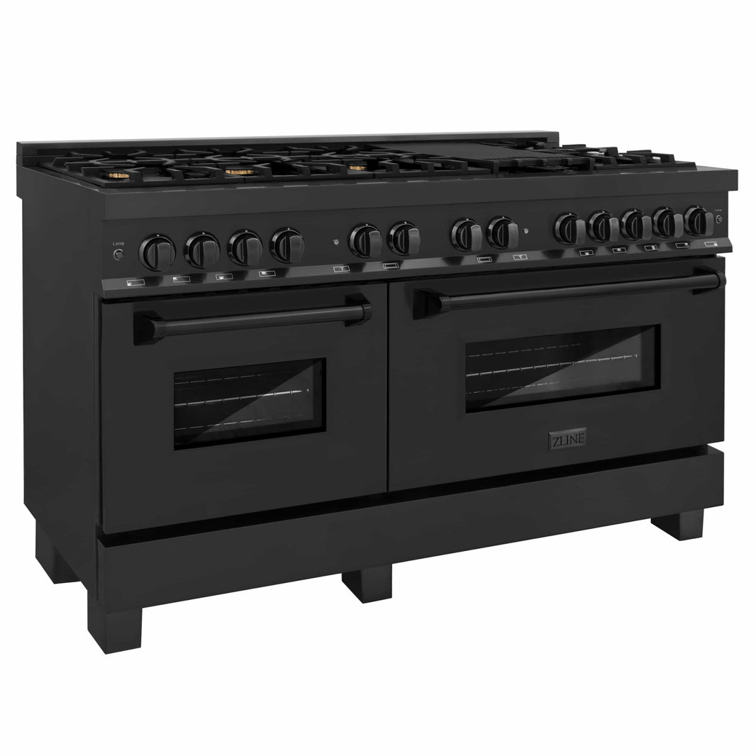 ZLINE 60-Inch 7.4 cu. ft. Dual Fuel Range with Gas Stove and Electric Oven in Black Stainless Steel with Brass Burners (RAB-60)