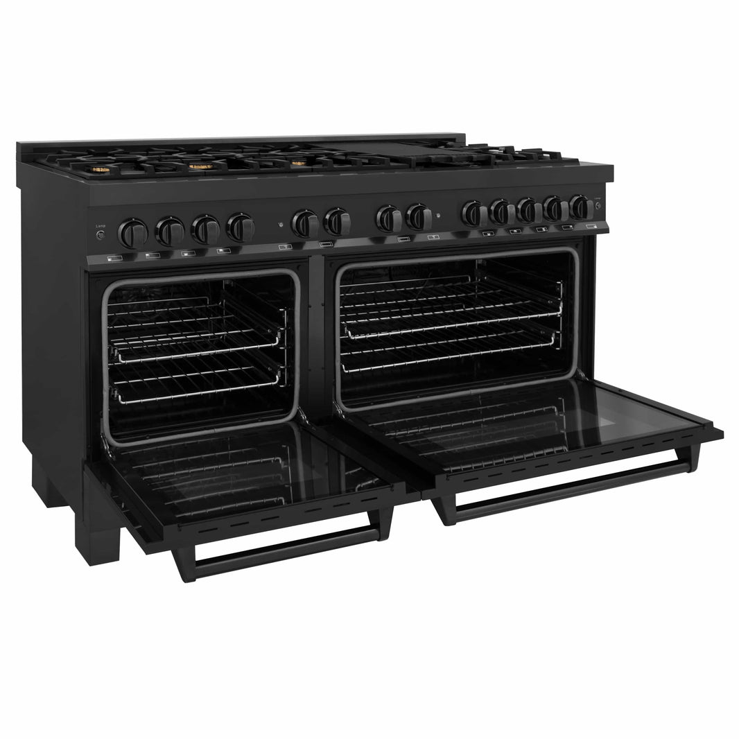 ZLINE 60-Inch 7.4 cu. ft. Dual Fuel Range with Gas Stove and Electric Oven in Black Stainless Steel with Brass Burners (RAB-60)