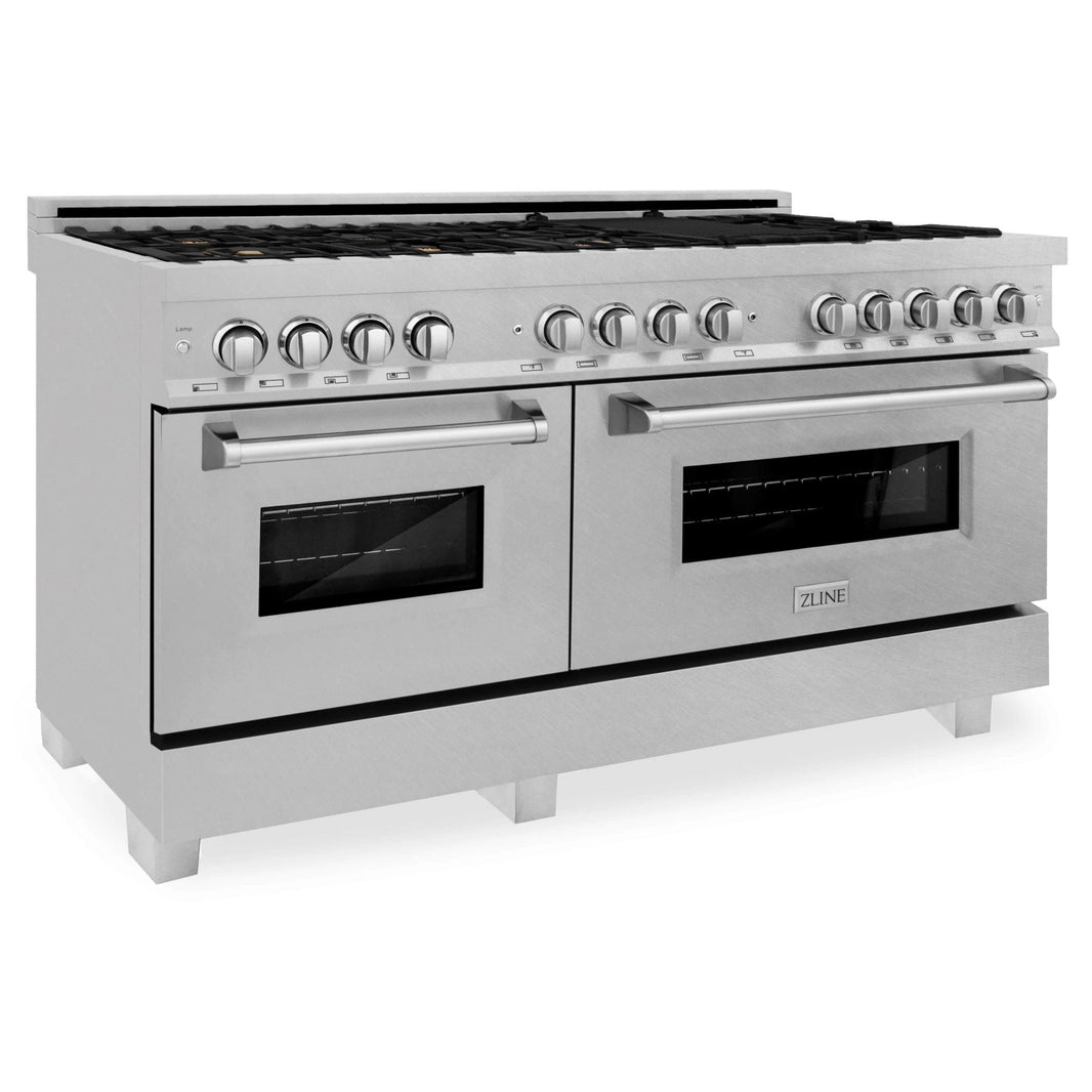 ZLINE 60-Inch 7.4 cu. ft. Dual Fuel Range with Gas Stove and Electric Oven in DuraSnow Stainless Steel with Brass Burners (RAS-SN-BR-60)