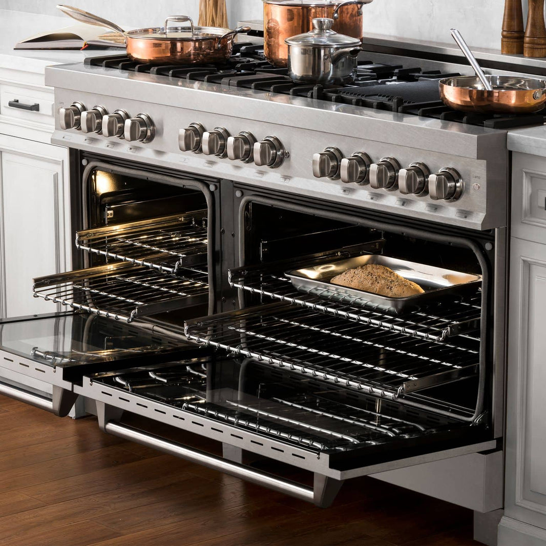 ZLINE 60-Inch 7.4 cu. ft. Dual Fuel Range with Gas Stove and Electric Oven in DuraSnow Stainless Steel with Brass Burners (RAS-SN-BR-60)