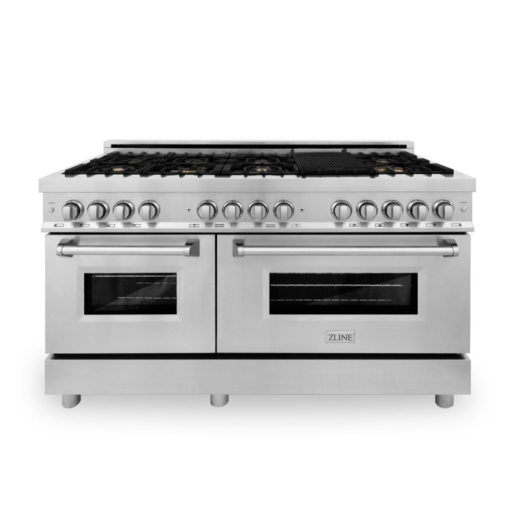 ZLINE 60-Inch Professional Dual Fuel Range In Stainless Steel With Brass Burners (RA-BR-60)