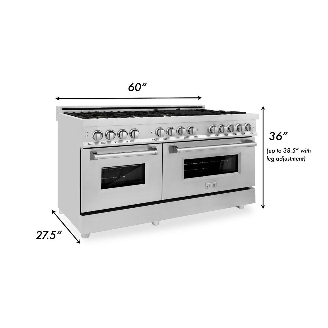 ZLINE 60-Inch Professional Dual Fuel Range In Stainless Steel With Brass Burners (RA-BR-60)