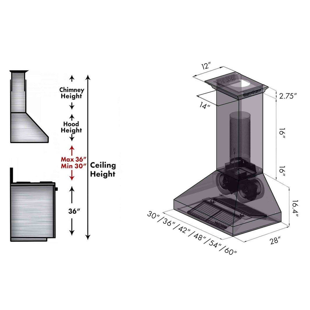 ZLINE 60-Inch Professional Wall Mount Range Hood in Stainless Steel with Built-in CrownSound® Bluetooth Speakers (697CRN-BT-60)