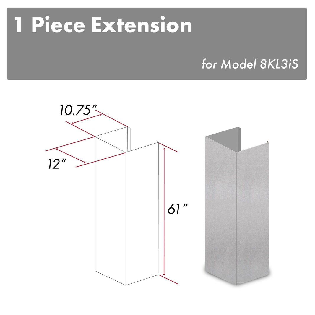 ZLINE 61-Inch DuraSnow® Stainless Steel Chimney Extension For Ceilings Up To 12.5 Ft. (8KL3iS-E)