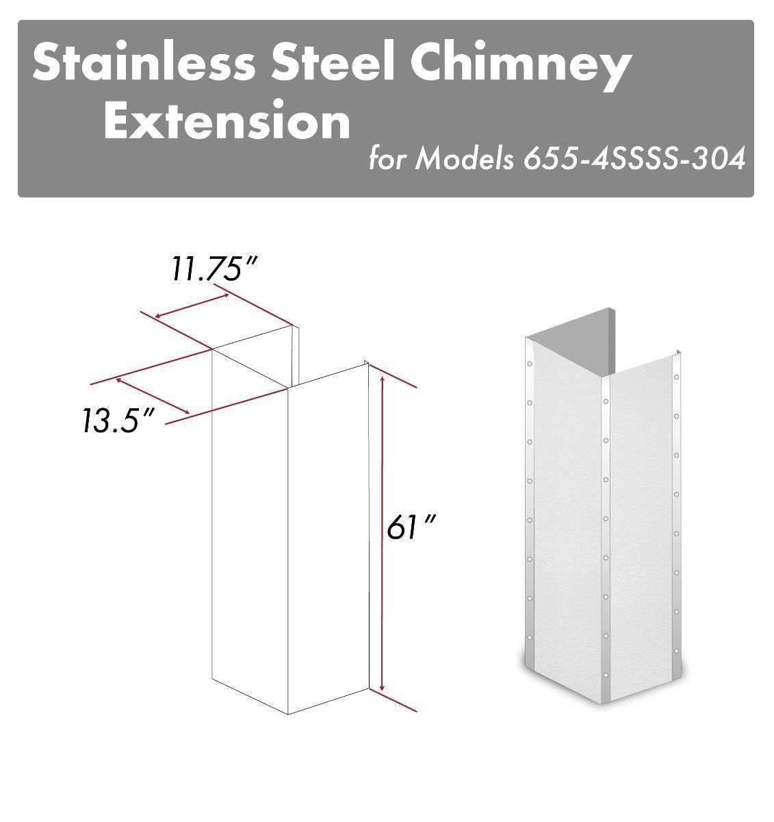 ZLINE 61-Inch Extended Chimney and Crown (655-4SSSS-30-304-E)