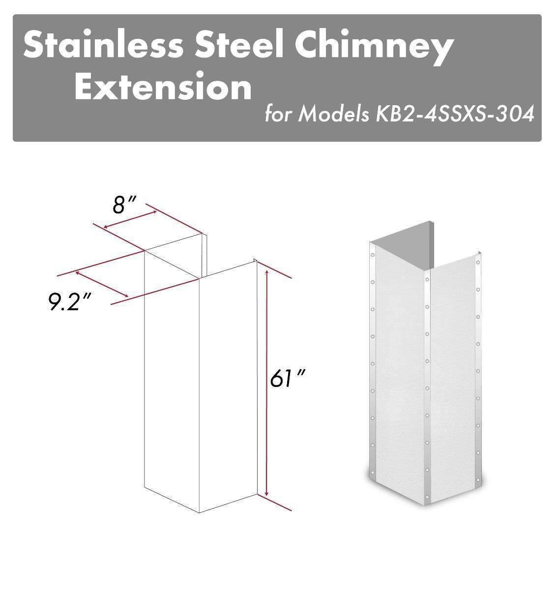 ZLINE 61-Inch Extended Chimney and Crown (KB2-4SSXS-30-304-E)