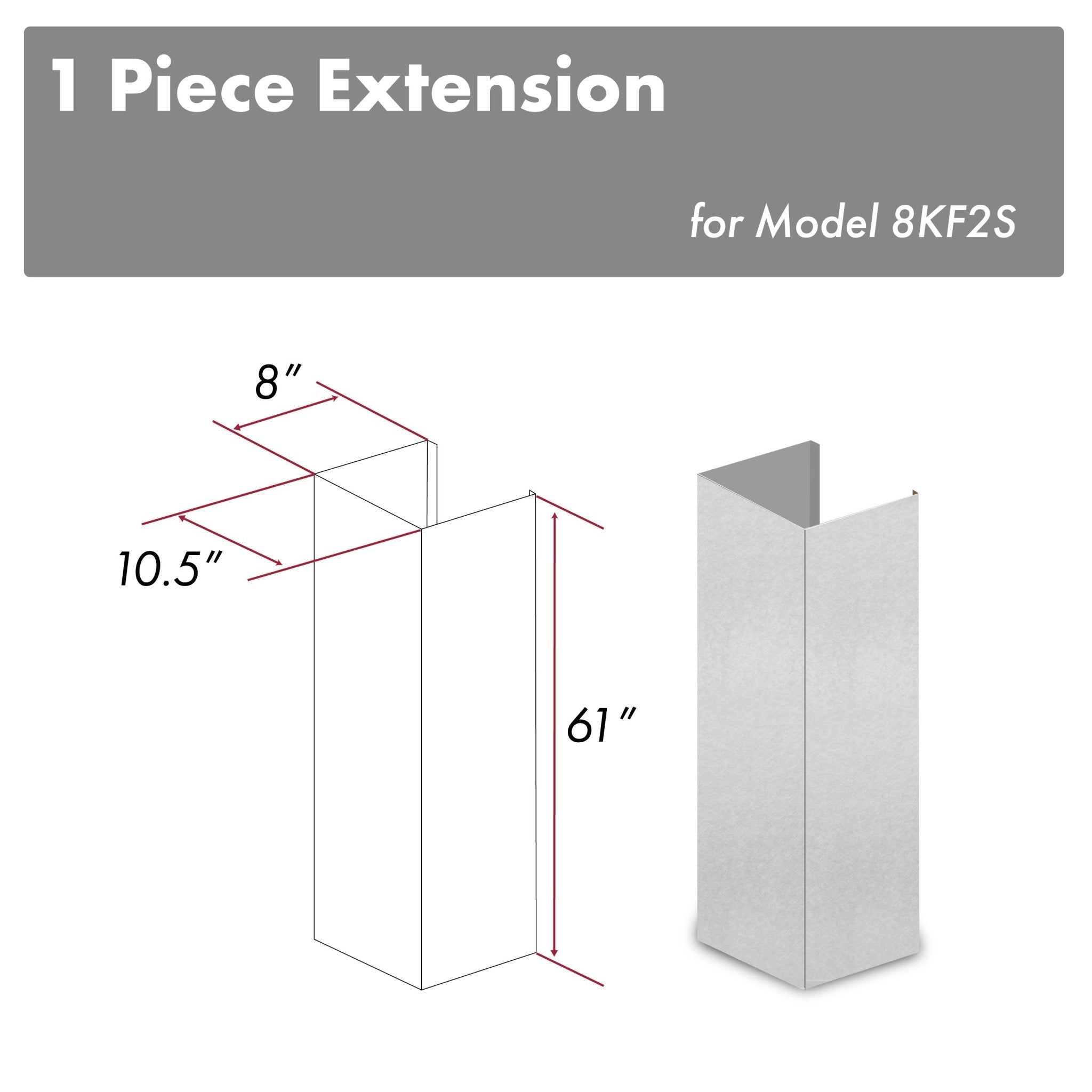 ZLINE 61-Inch Snow Finished Stainless Steel Chimney Extension For Ceilings Up To 12.5 Ft. (8KF2S-E)