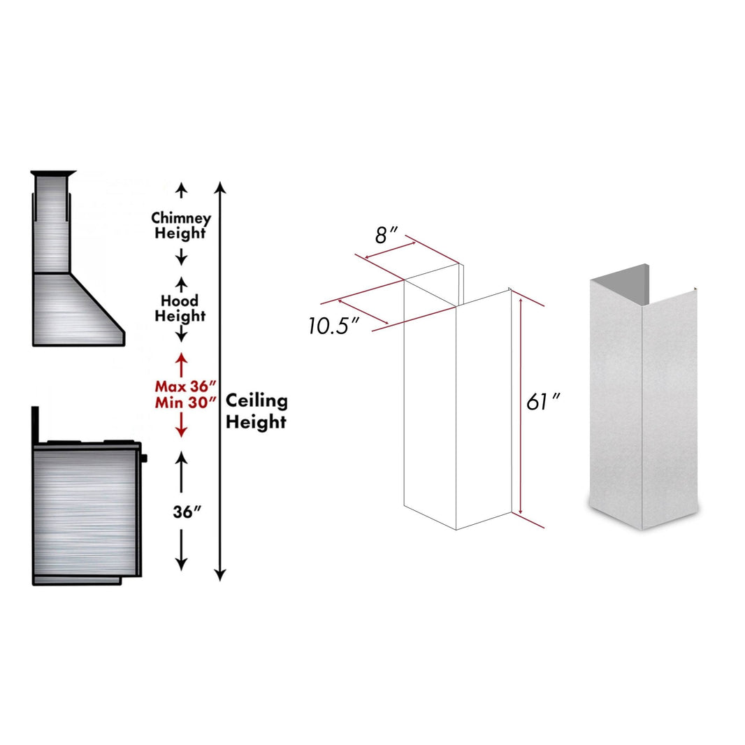 ZLINE 61-Inch Snow Finished Stainless Steel Chimney Extension For Ceilings Up To 12.5 Ft. (8KF2S-E)