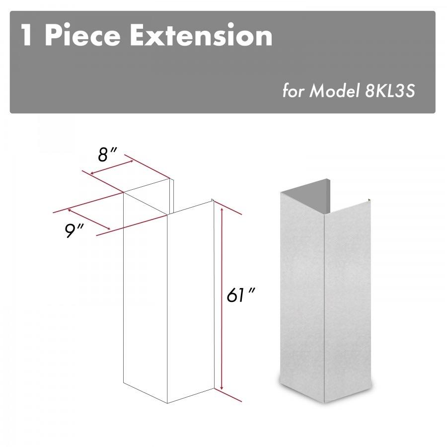 ZLINE 61-Inch DuraSnow Finished Stainless Steel Chimney Extension for Ceilings up to 12.5 ft. (8KL3S-E)