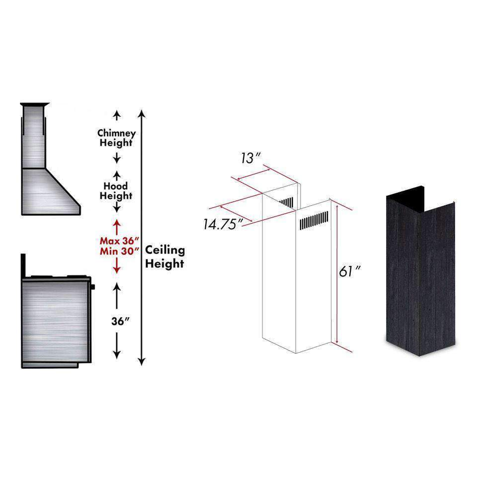 ZLINE 61-Inch Wooden Chimney Extension for Ceilings up to 12.5 ft. (349DD-E)