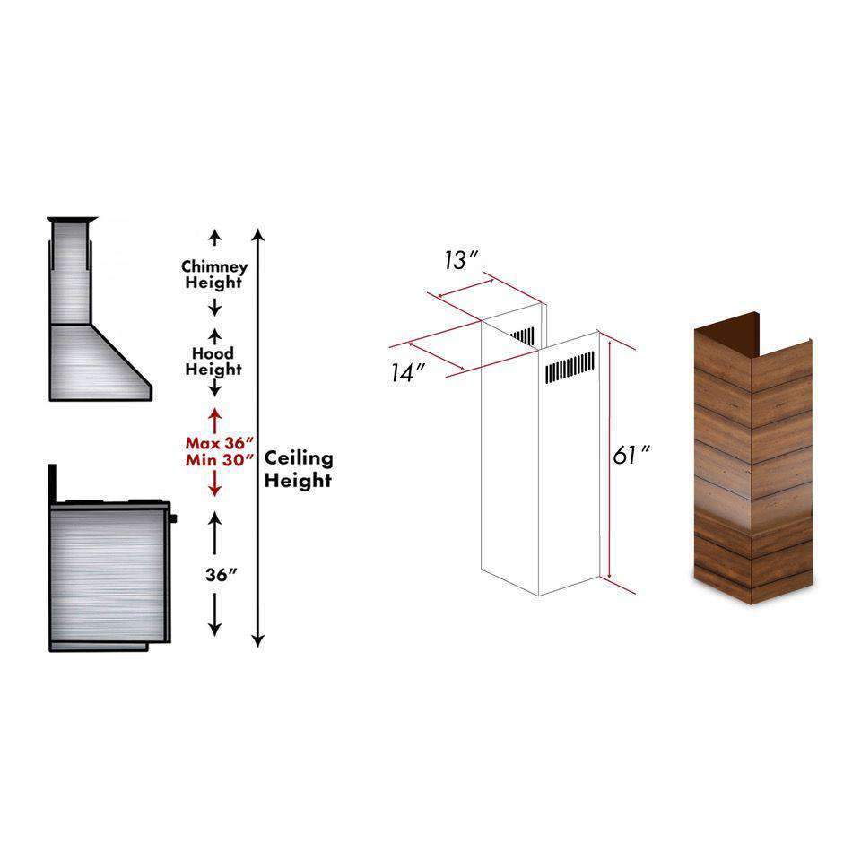 ZLINE 61-Inch Wooden Chimney Extension for Ceilings up to 12.5 ft. (365BB-E)