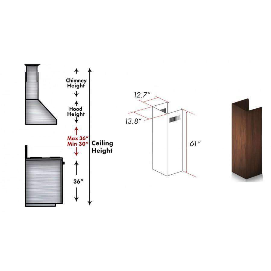 ZLINE 61-Inch Wooden Chimney Extension for Ceilings up to 12.5', 321RR-E